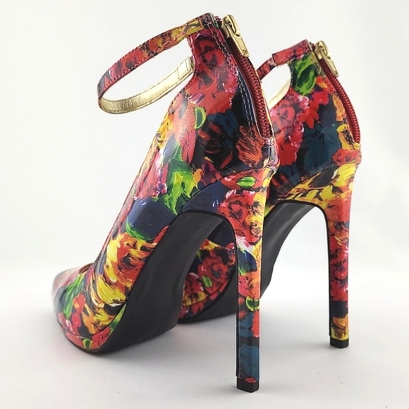 Charlotte Russe Francesca Multi Floral Pointed Toe Shoe Ankle Strap 5" Heel Sz 9 - Picture 6 of 16